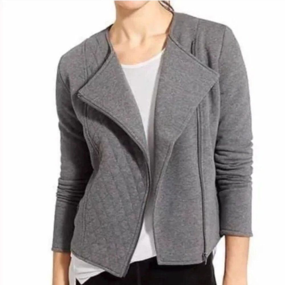 Athleta Jacket Womens Medium Gray Moto Belvedere Quilted Cotton Blend Full‎ Zip